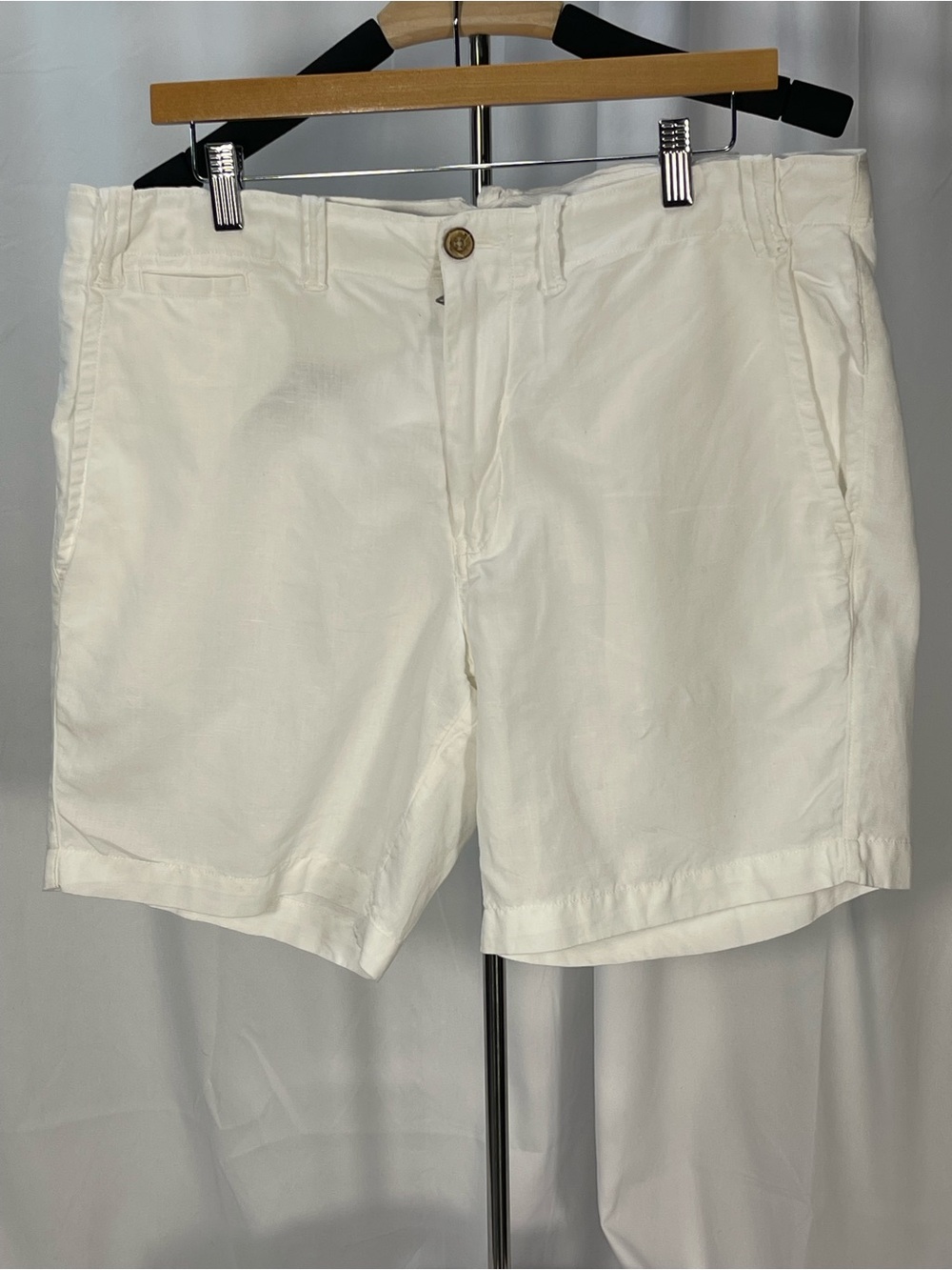 Polo Ralph Lauren White Flat-Front Cotton Linen blend Shorts Straight fit Sz 34